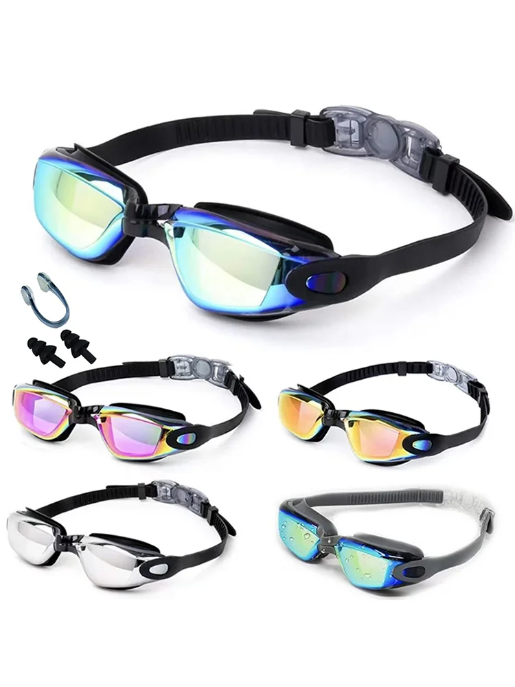 Lunettes de natation HD anti-buée étanches pour hommes et femmes avec set bouchons d'oreilles