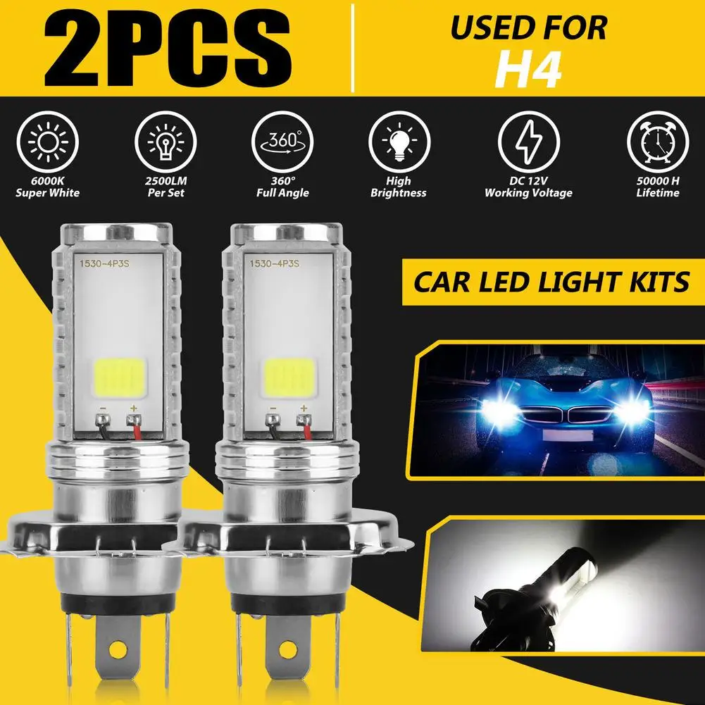 

2pcs Aluminum H4 Hb2 9003 Car Led Headlight Kit 360-degree Full-angle Lighting High/low Beam Bulb High-Power 6000k White