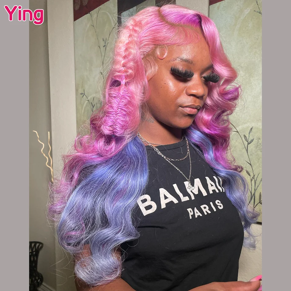 

Ying Hair Body Wave Pink Purple Colored 13x4 Lace Front Human Hair Wigs 13x6 Lace Frontal Wig PrePlucked Brazilian Remy 613 Wig