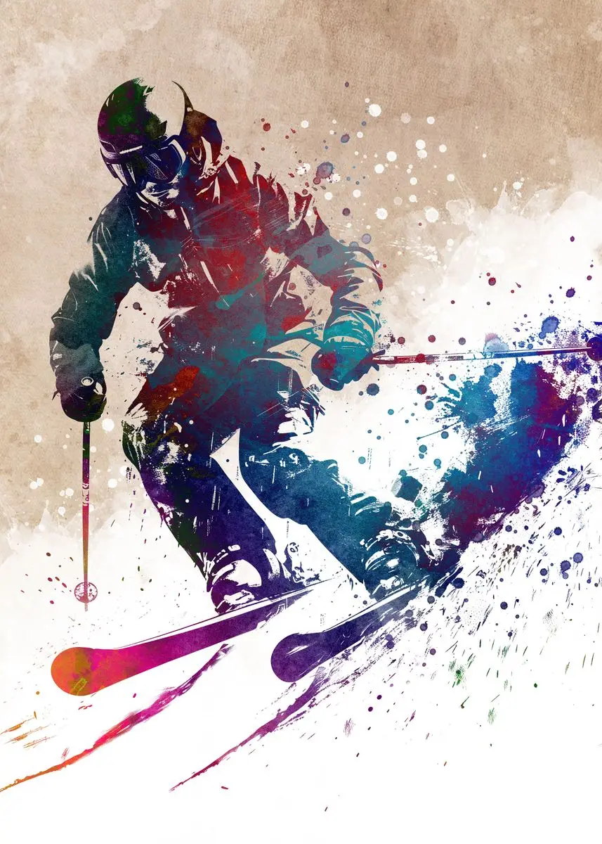 Acquerello sport invernali Hockey su ghiaccio sci Snowboard ritratto Poster  tela pittura Wall Art immagini palestra Home Room Decor, image size:857x1200
