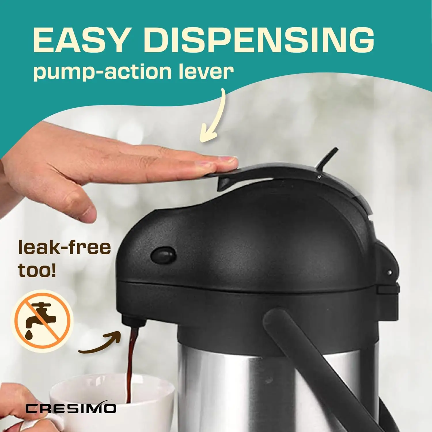 Coffee Dispenser with Pump & Tray - 101oz/3L Coffee Carafe with Pump - 12 Hours Hot Coffee Dispenser for Parties -Coffee 6