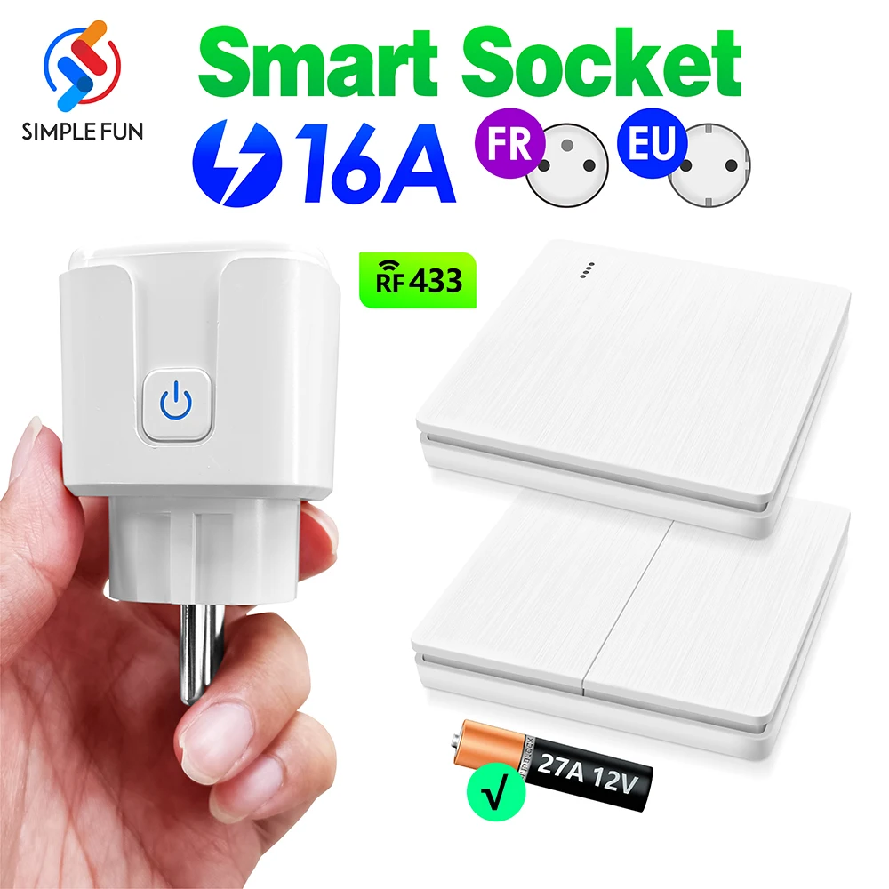Tomada de Controle Remoto sem Fio Smart Home Tomada Elétrica Ligar Desligar Eletrodoméstico Tomada de Luz 16a ue fr