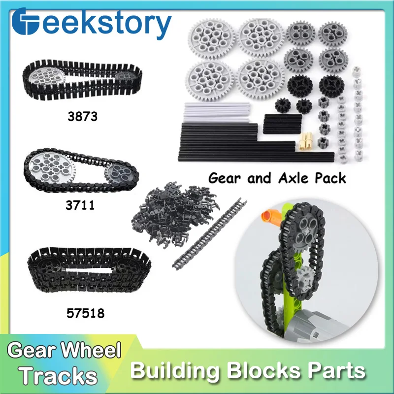 Tracks Wheels Technical Bricks Parts Gears And Axle Set Tank Chain Crawler For 3711 3873 57518 88323 15379 14696 Building Blocks