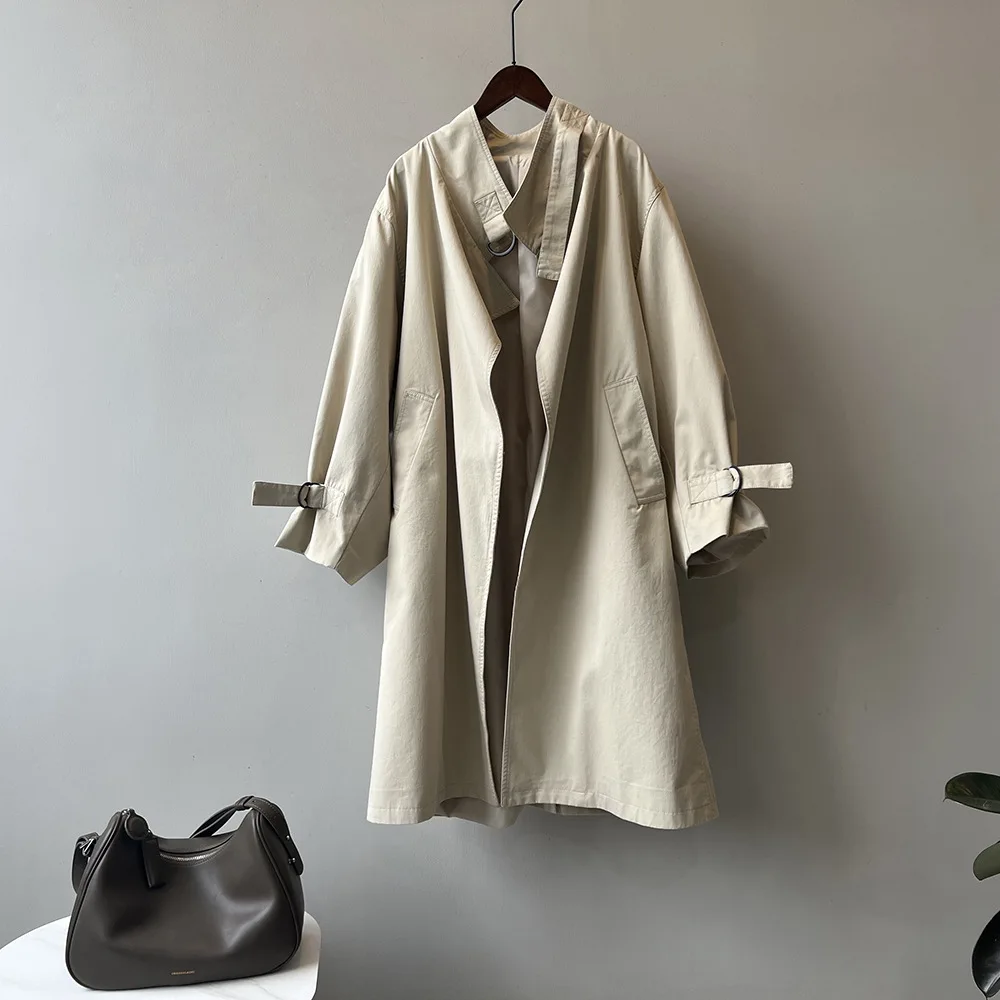 

SuperAen Korean Style Stand Collar Trench Coat for Women Autumn 2023 New Design Loose Long Coat