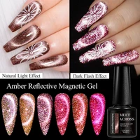 MEET ACROSS 6Pcs/Set Amber Reflective Cat Magnetic Gel Nail Polish Autumn Glitter Brown Coffee Series Nail Art UV Gel For Nails 2