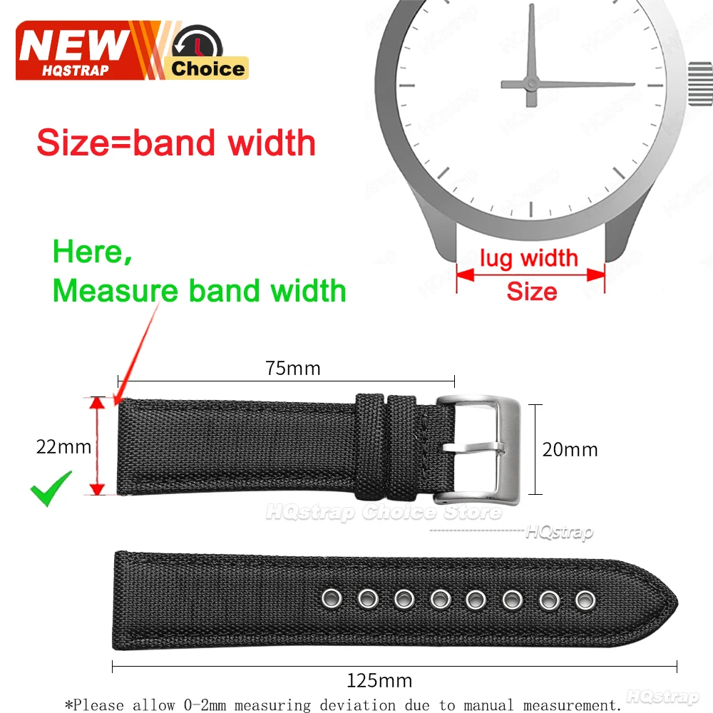 Premium 22mm Quick Release Leather Nylon Watch Strap - Unisex Wristband with Sailcloth Design