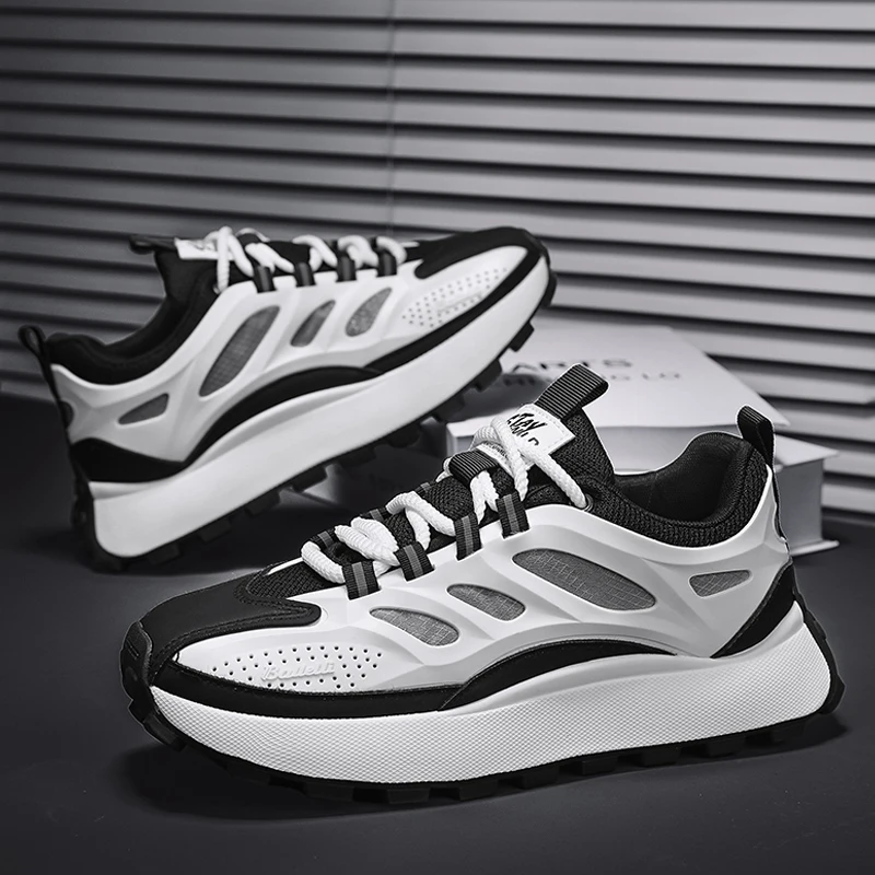 Chunky Sneaker Men Designer Running Shoes Fashion Casual Microfiber Leather Mesh Breathable Height Increased Flat Platform Shoes 4