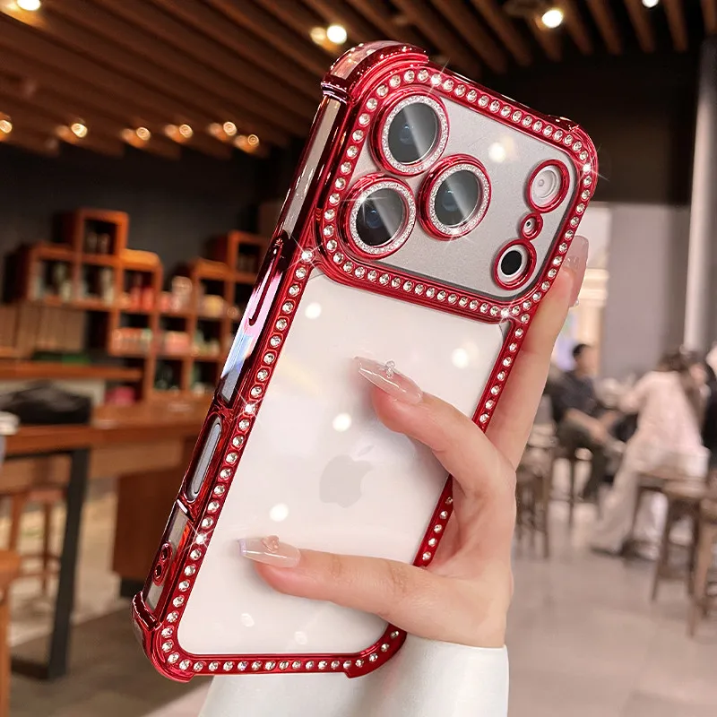Elegant Crystal Diamond Camera Protector with Enhanced Airbag Cushioning - Transparent Soft Case