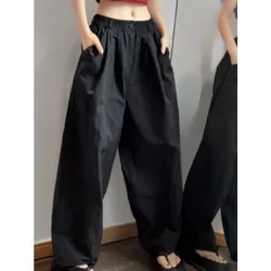 Deeptown Casual Wide Pants Women Vintage Streetwear Oversize Trousers Korean Fashion Black Cargo Pants Autumn New Harajuku Retro