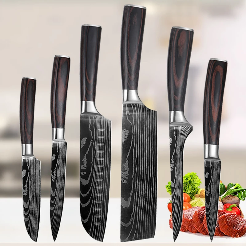 Japanese Knives Set 7CR17Mov Steel Santoku Salmon Knife Wooden Handle Sashimi Sushi Fish Fillet Chef Knives