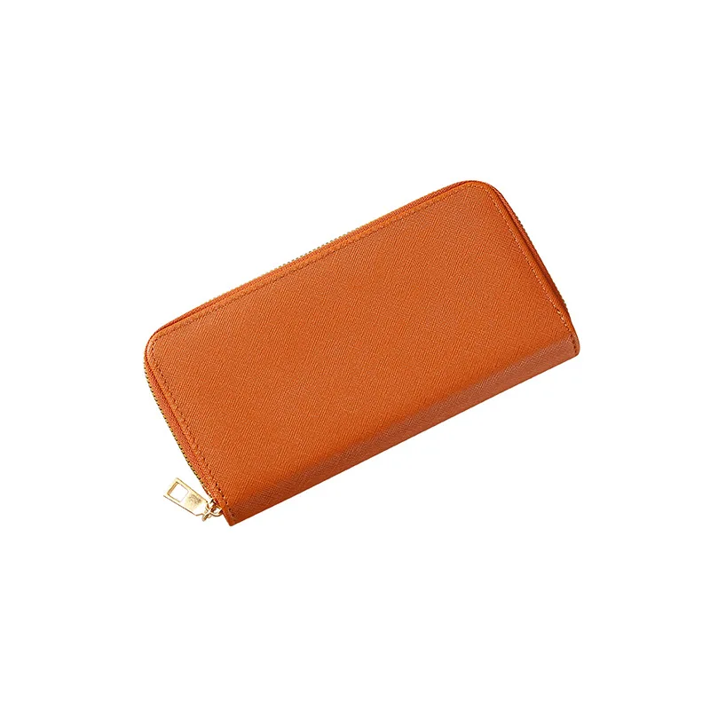 

2024 Simple hand holding single pull female long large capacity multi-card cross grain wallet for men and women trade