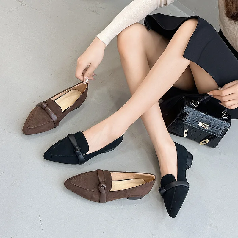 CICIYANG Pointed Toe Female Shoes 2025 Spring Shallow Mouth Comfortable Women Boat Shoes Genuine Leather French Low-heeled Shoes 3