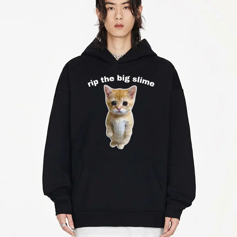 

Funny RIP The BIG SLIME Graphic Print Hoodie Men Women's Crying Cat Meme Sweatshirts Spring Fleece Pullover Streetwear Hoodies