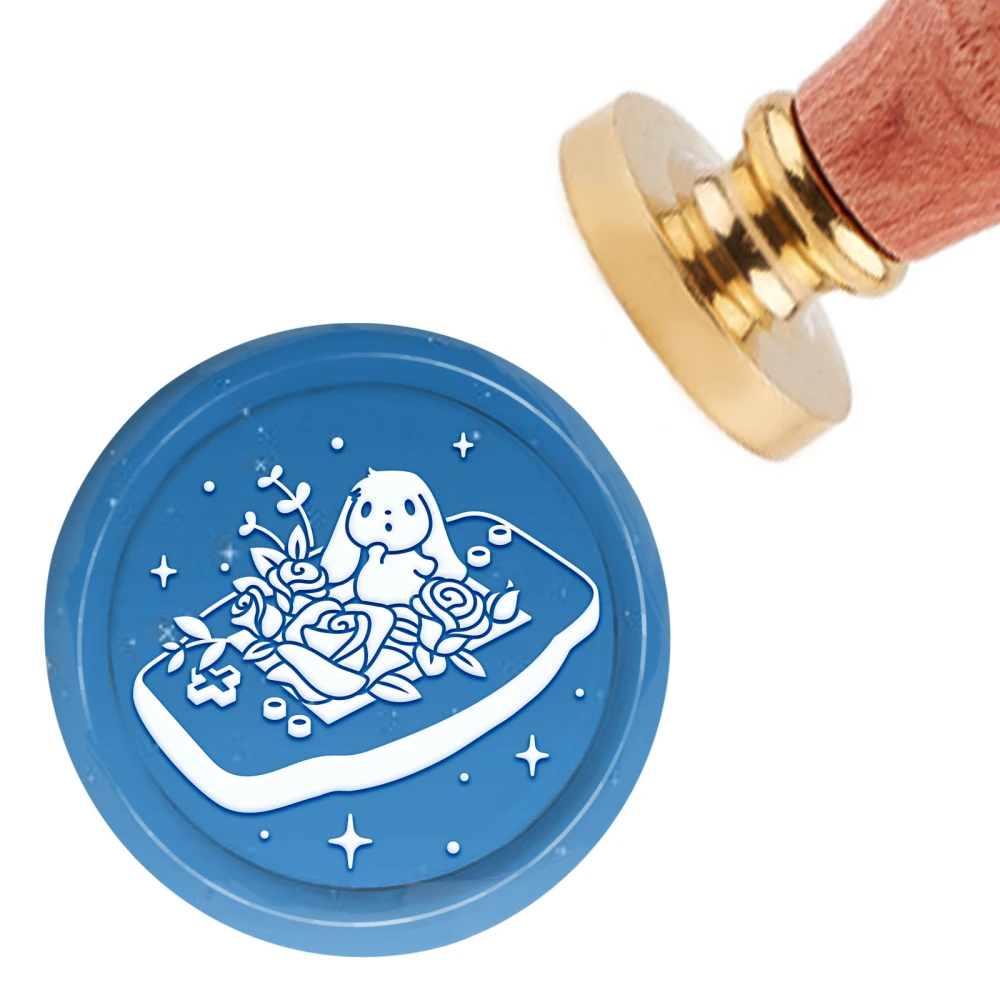 

1PC Wax Seal Stamp Rabbit in Game Console Sealing Wax Stamps Flower 30mm Removable Brass Head Sealing Stamp with Wooden Handle