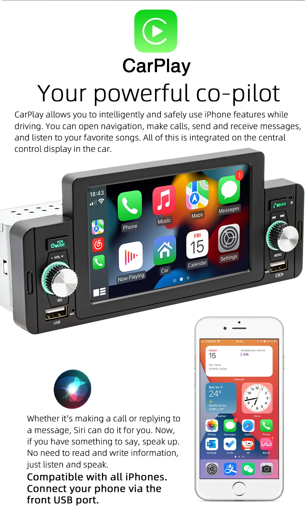 Car Carplay Radio 1 Din 5 Inch Multimedia MP5 Player Android Auto MirrorLink Bluetooth FM Autostereo Universal Unit car multimedia player car radio car radio player car music player mp3 music player
