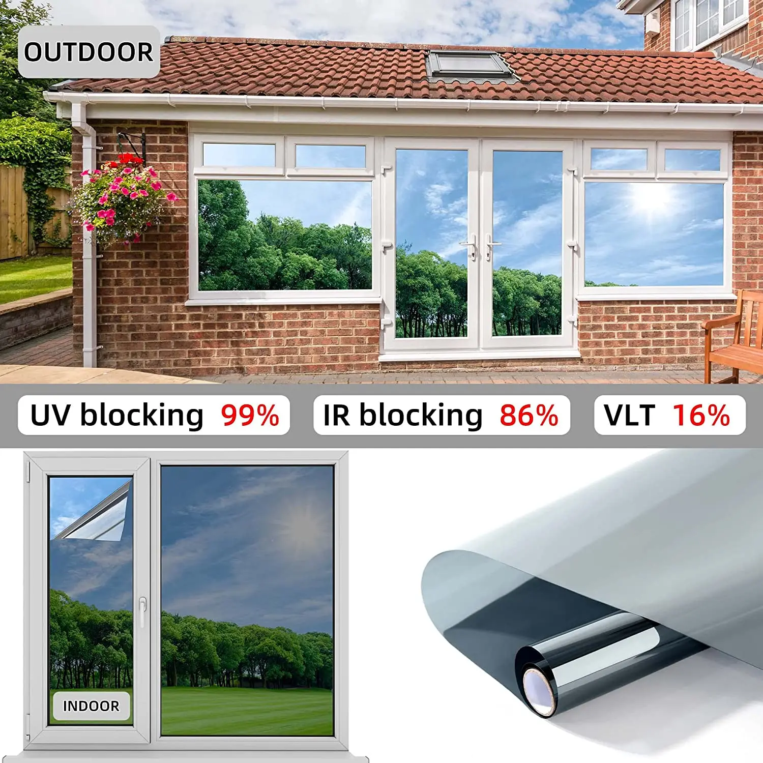 One-Way Window Privacy Film PET Heat Control 99% UV Blocking Window Tint Sun Protection Film for Home Office window film window privacy film
