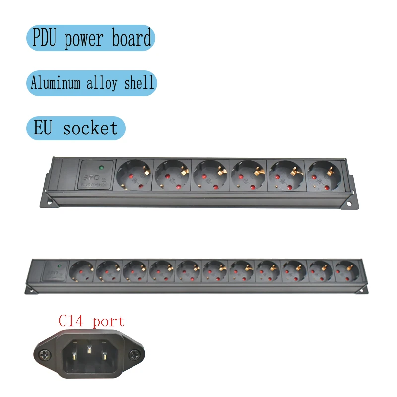 แผงจ่ายไฟ PDU ตัวเรือนอะลูมิเนียมอัลลอยด์ ช่องเสียบแบบ EU 1-10AC พร้อมระบบป้องกันไฟกระชากแบบไร้สาย 1