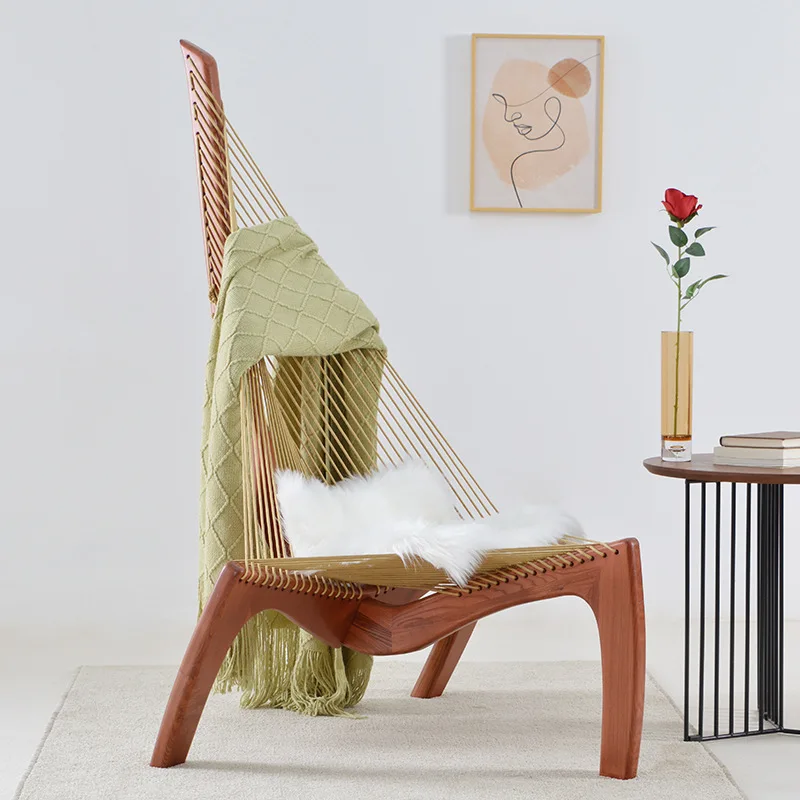 

Designer Model Creative Art Homestay Hotel Leisure Chair Villa Courtyard Recliner Piano Chair Nordic Solid Wood Sailing Chair