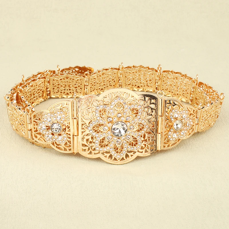 Dicai Algerian Bridal Jewelry Set Women's Waist Chain Moroccan Caftan Belt Cuff Bracelet Wedding Jewelry Gift Sets Accessories