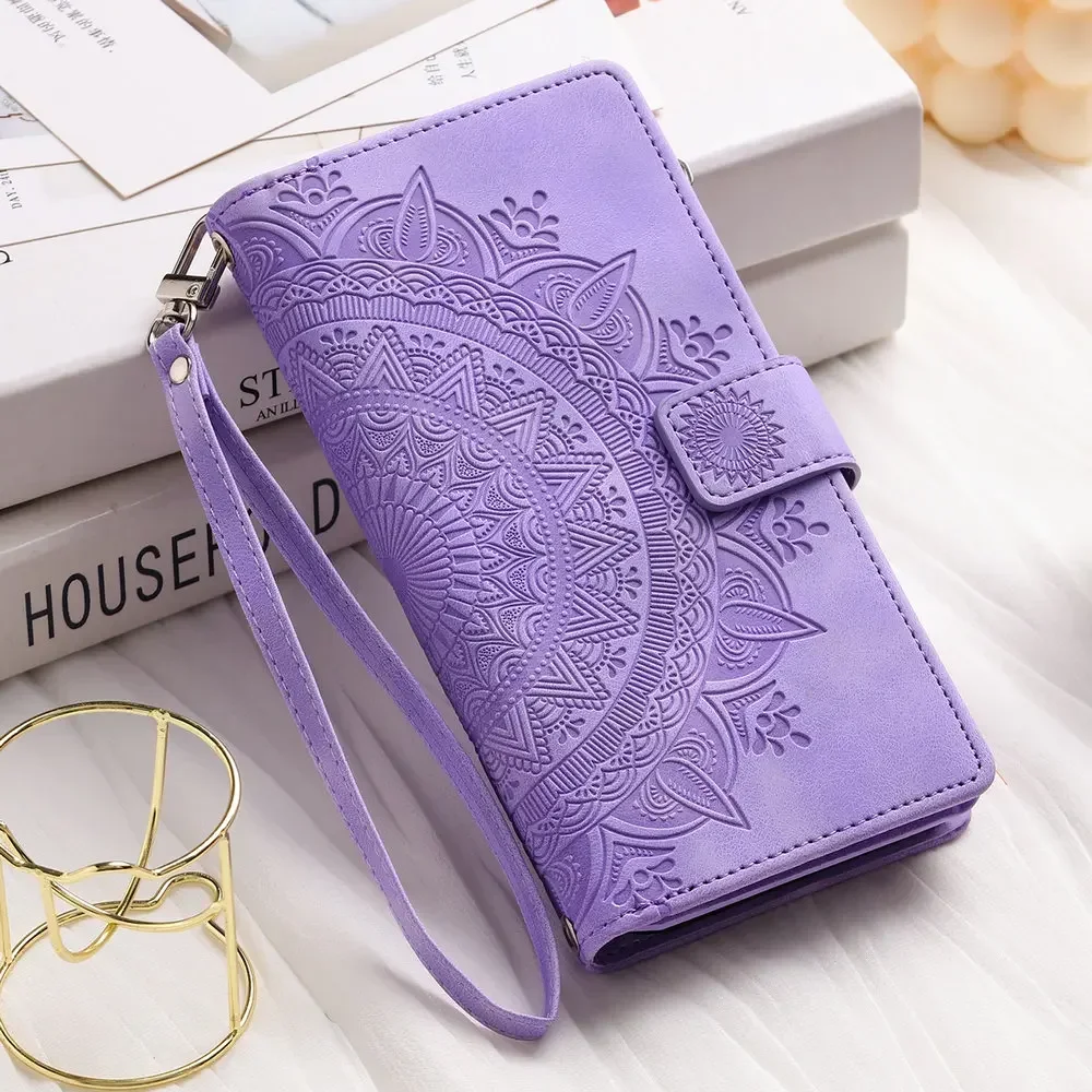Luxury Zipper Crossbody Wallet Case with Flip Cover