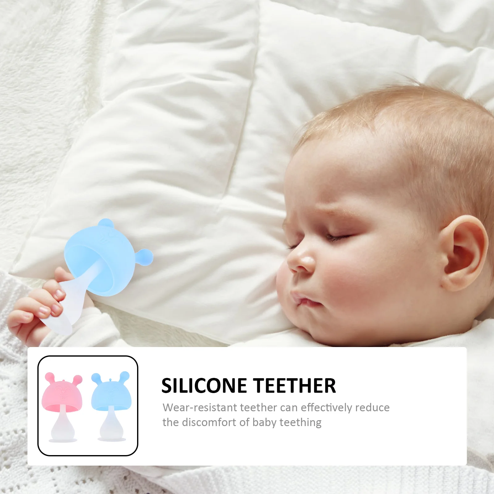 2 Pcs Mushroom Teether Food Grade Silicone Baby Teethers Habit Development Pain Relief Molar Soother Safe Training Toys