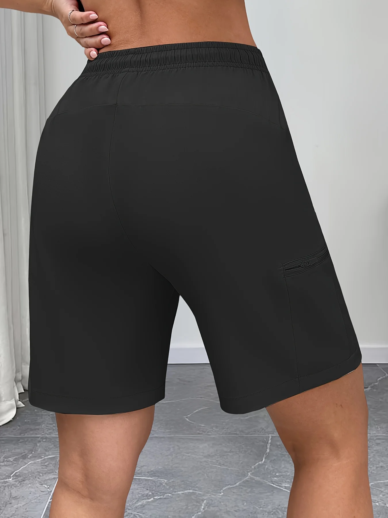 Damen-Wander-Cargo-Shorts, Sommer-Shorts für Sport, Golf, Training, 4 Reißverschlusstaschen, elastischer Bund, Kordelzug, Freizeitkleidung – Detail 3