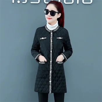 2023 Winter Women's New Korean Loose Cotton-padded Jacket Diamond Lattice Light Down Cotton Female Mid Length Slim Padded Coat - Image 4