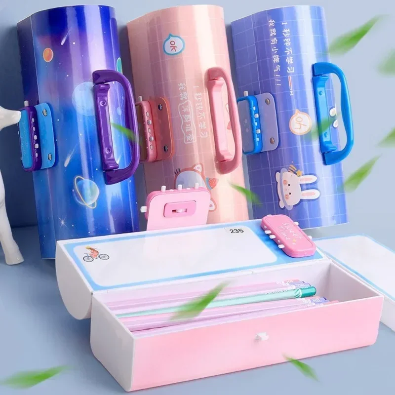 콤비네이션 잠금 장치가 있는 연필 케이스, 창의적인 휴대용 다기능 대용량 연필 케이스, 소년 소녀 학교 문구