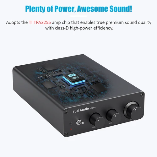 Fosi-오디오 업그레이드 600W 디지털 HiFi 사운드 파워 앰프, TPA3255 클래스 D 스테레오 앰프, 홈 시어터 스피커용 고음 및 저음 포함 3