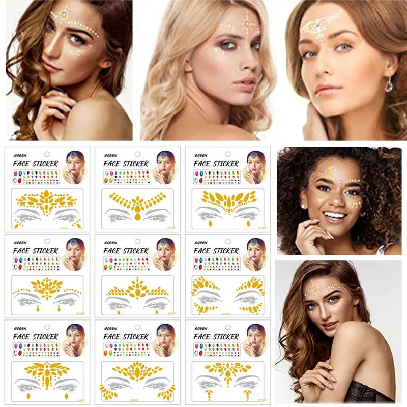 

1 Pcs Gold Face Sticker Glitter Tattoo Body Decoration Jewelry Sticker Self Adhesive Fake Tattoo Face Diamond Fake Tattoo Makeup