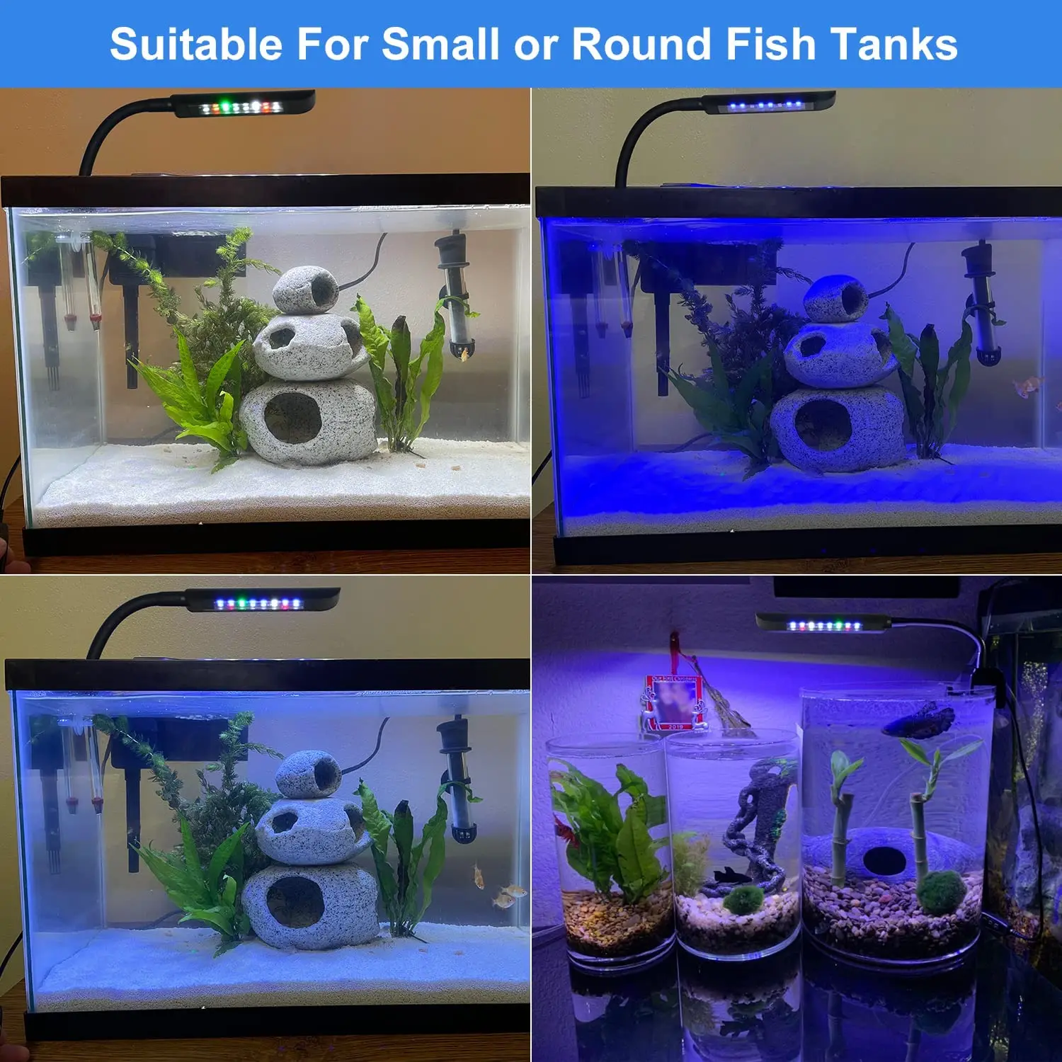 Four Colors full spectrum Aquarium LED Clip-on Light Adjustment with Timer Dimmer IP 67 Waterproof for Aquarium Light Aquarium Lamp Fish Tank Light Plant