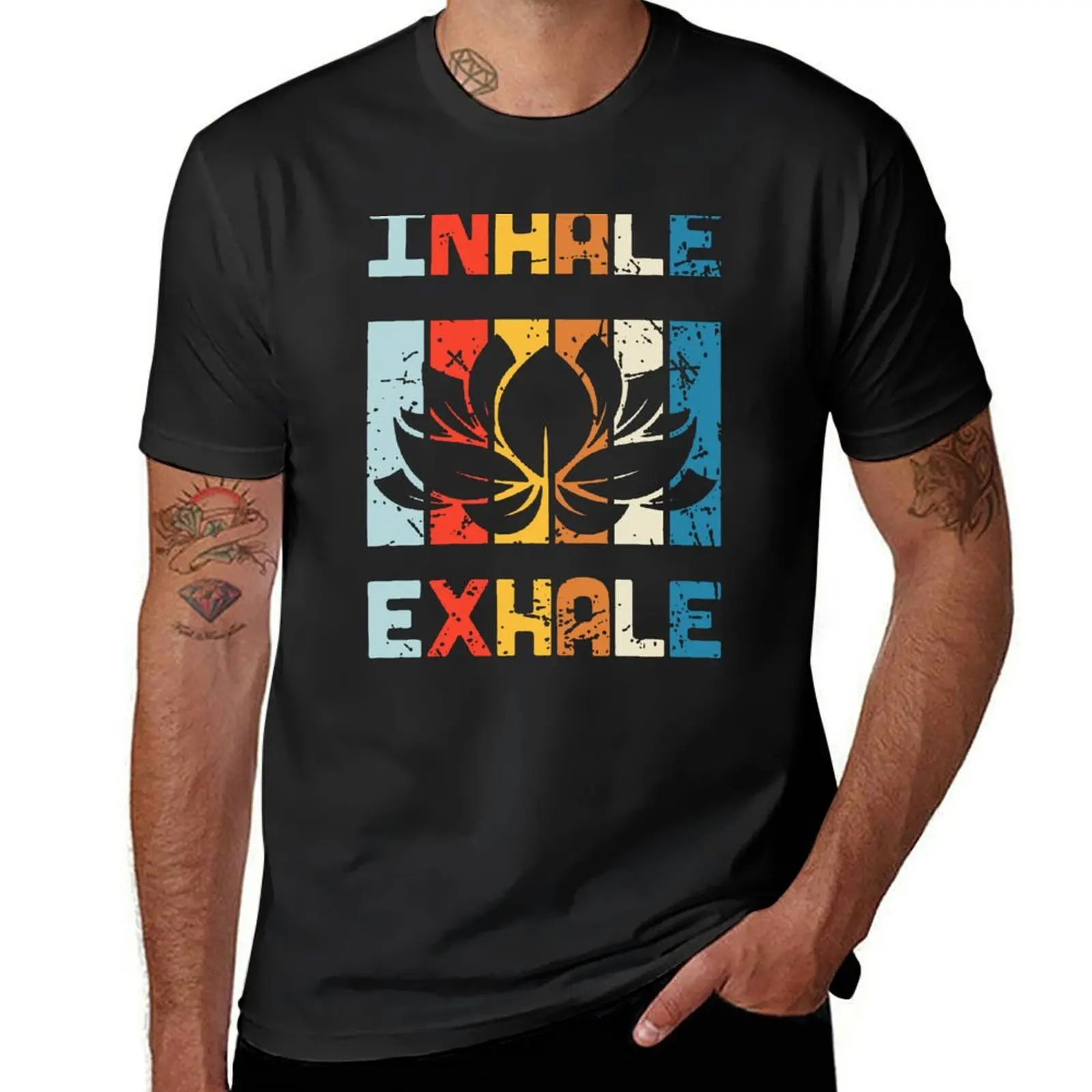

Inhale Exhale Vintage Yoga Meditation Yoga Lover T-shirt vintage sports fans Short sleeve tee men
