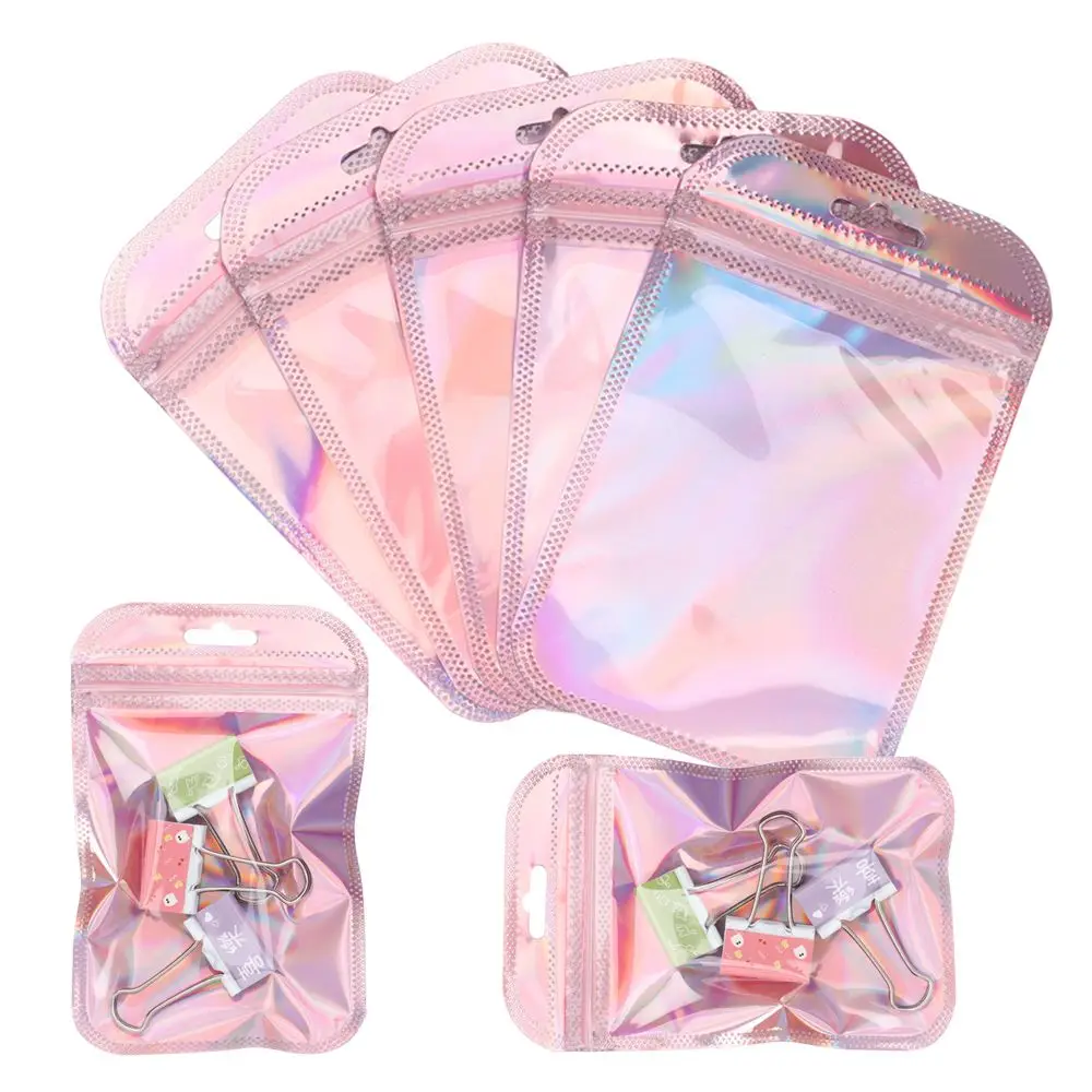 

50pcs/bag High quality Resealable With Hang Hole Iridescent OPP Bags Self Sealing Pouches Packaging Bag Zip lock Pouches