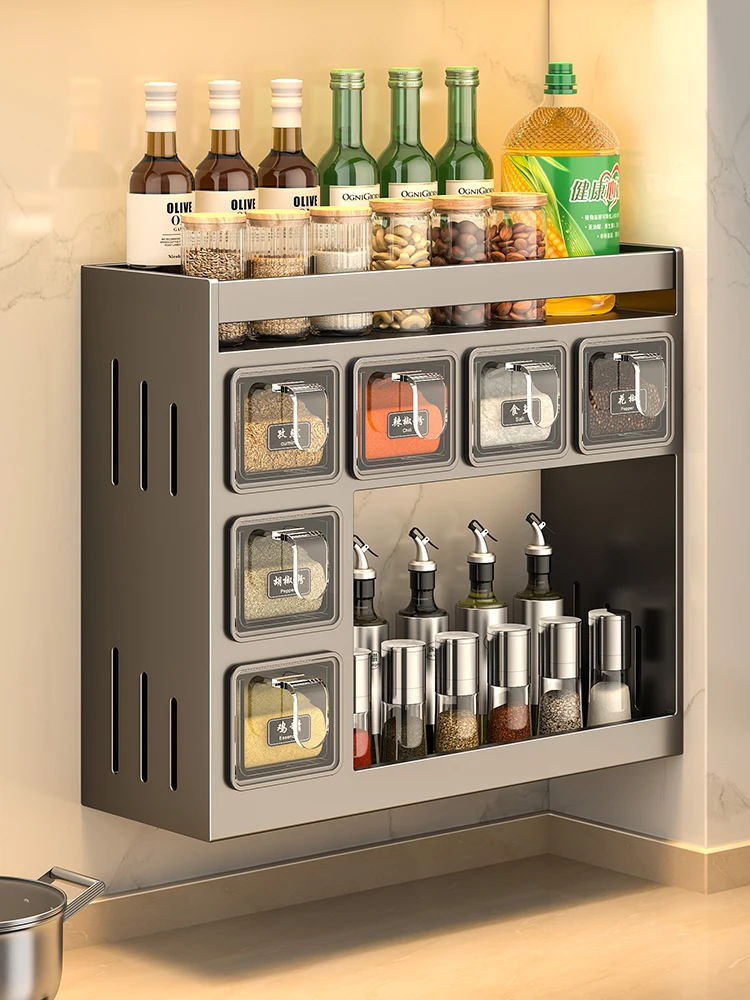 3 Tier Shelf No Drill Removable Steel Iron Shelf Wall Spice Rack Kitchen Organizer Household Items Spice Jars Hanging Organizers 2