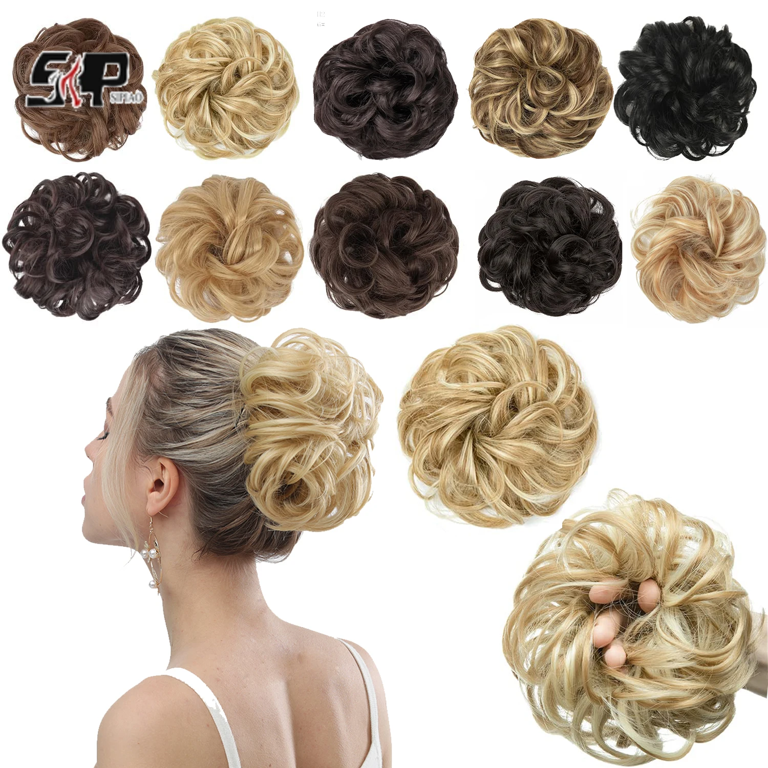 Messy Bun Hairpieces 6 Inch Synthetic Hair Bun Extensions Messy Curly Elastic Hairpieces for Women