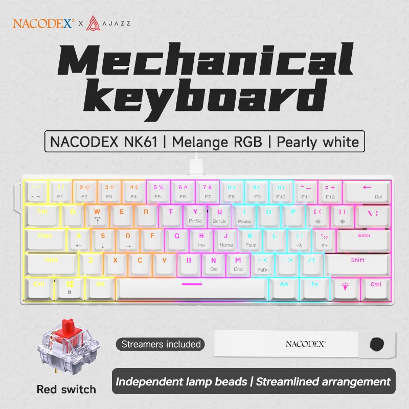 Ajazz NK61 60% Teclado Mecânico Com Fio Cor Misturada RGB Hot-Swap