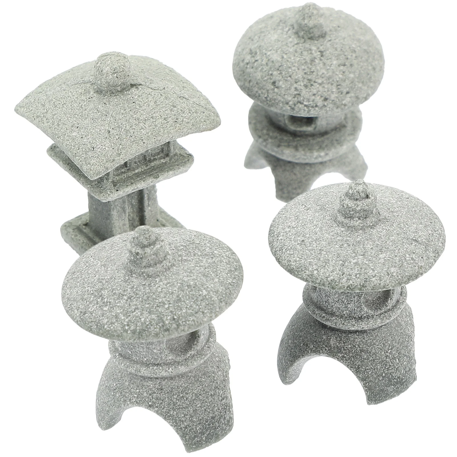 

4pcs Miniature Sandstone Pagoda Statue Japanese Stone Lantern Zen Style Sculpture Garden Statue