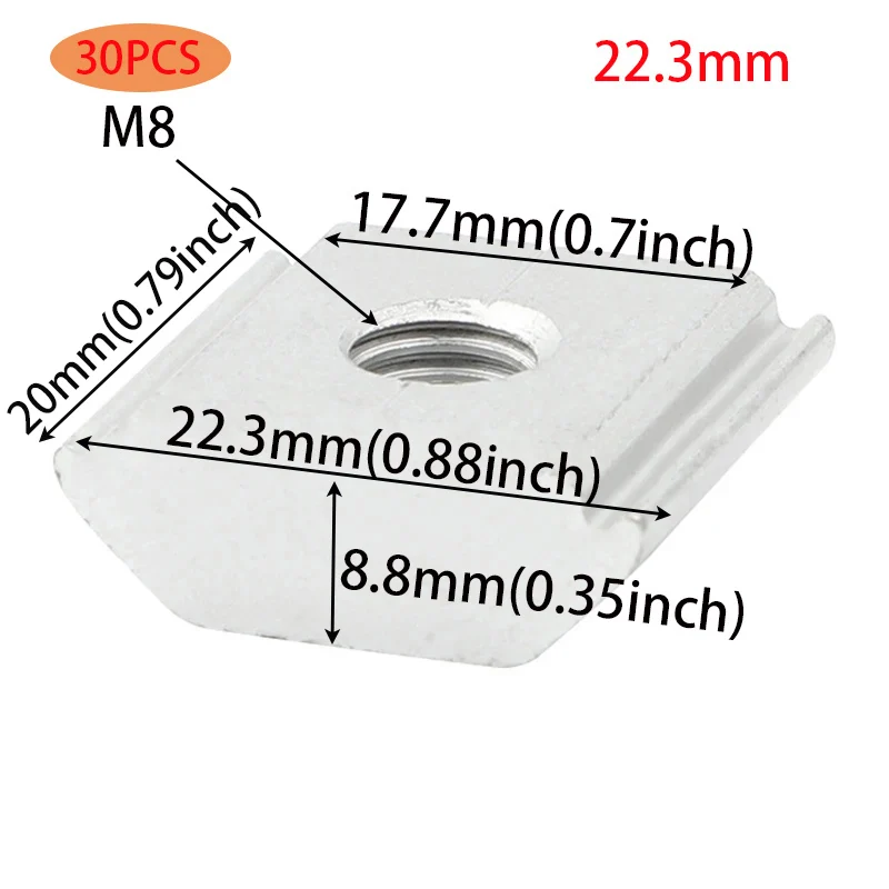 Solar Panel Mounting Set 30pcs 21.2mm 22.3mm 23.7mm Solar Panel Mounting Aluminum Alloy Bracket End Mid Clamp T-Blocks Square Nuts M8 T-Sliding Nut solar panel mounting set solar panel clips