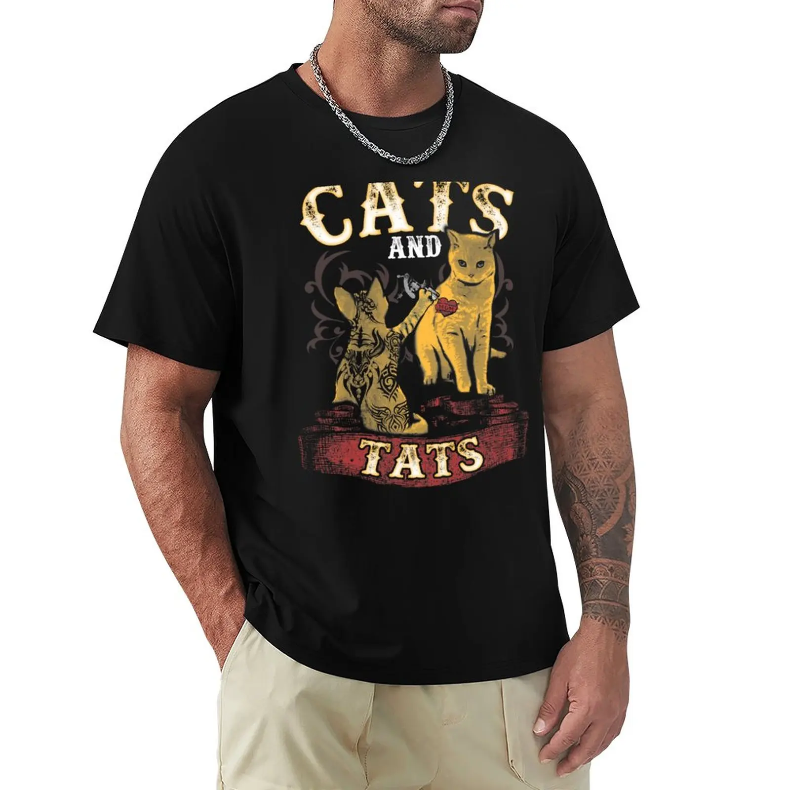 

Cats And Tats - Funny Tattoo Cat Lover T-Shirt Anime t-shirt custom t shirts Short t-shirt sweat shirts, men