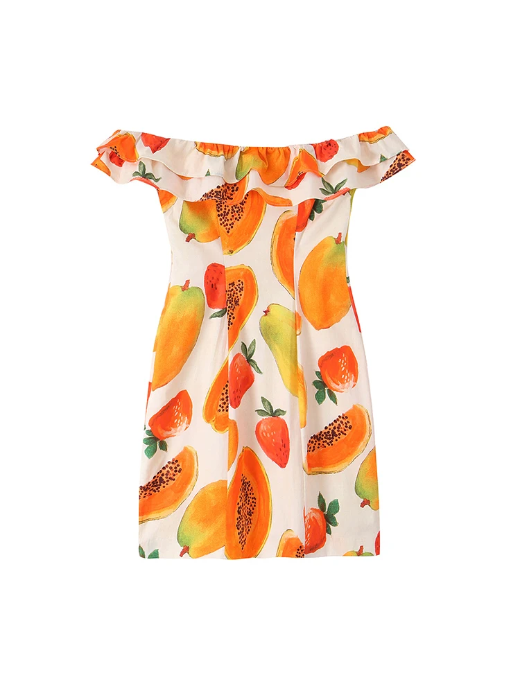 TFMLN Mini Abito Elegante da Donna con Stampa Frutta Chic, Scollo a Barca, Schiena Scoperta, Vestito Aderente a Strati, Stile Estivo Streetwear Bodycon - immagine 5
