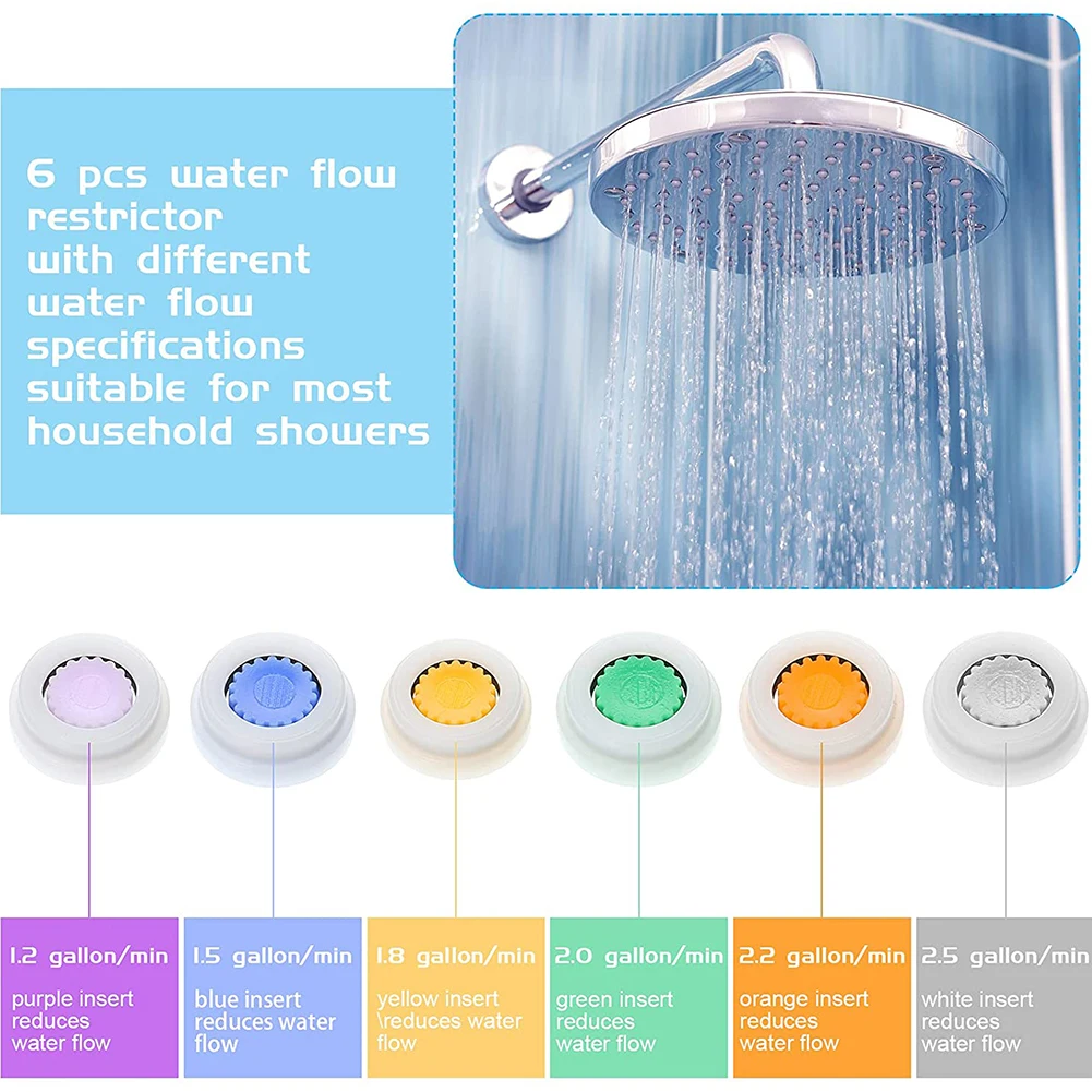 Shower Head Flow Control Valve Set Water Saver Device Flow Reducer Limiter 6 Different Flow Hose Restrictor Bathroom Accessories