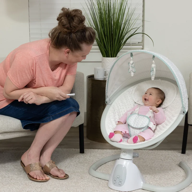 

Bluetooth Enabled Indoor Baby Swing Children Chairs with Removable Canopy Infant Pillow and 10 Built In Soft Melodies