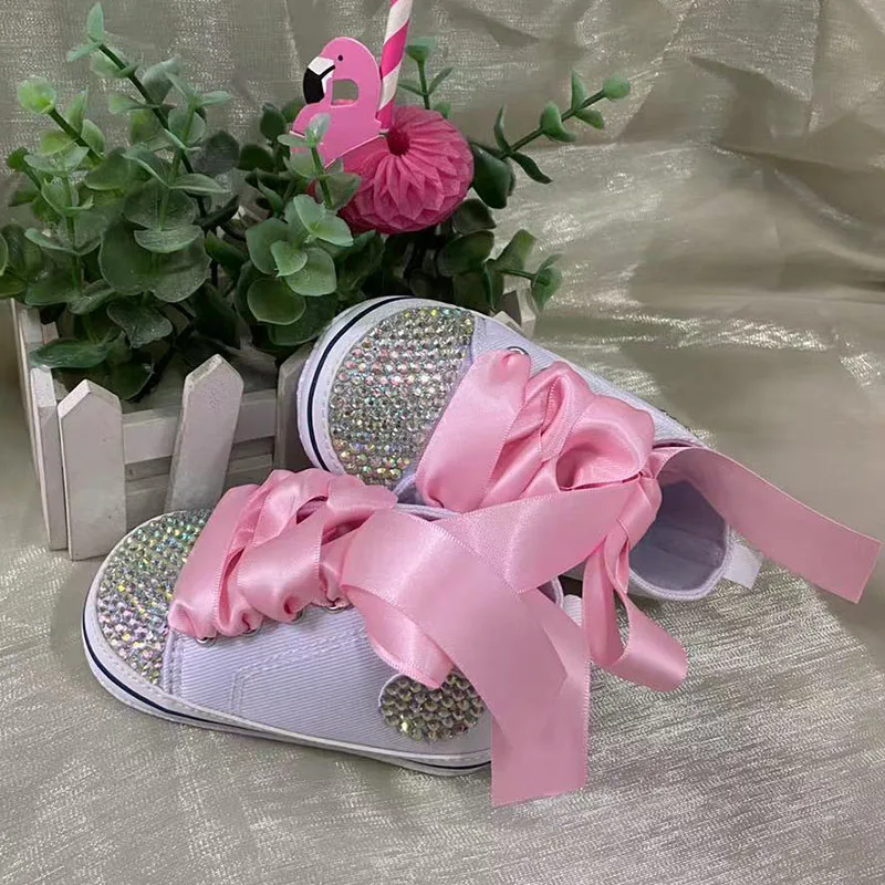 Dollbling Pearls Diamond Girly Toddle Sneakers Sparkle Baby Girl Crib Shoes Handmade Design Birthday Gift