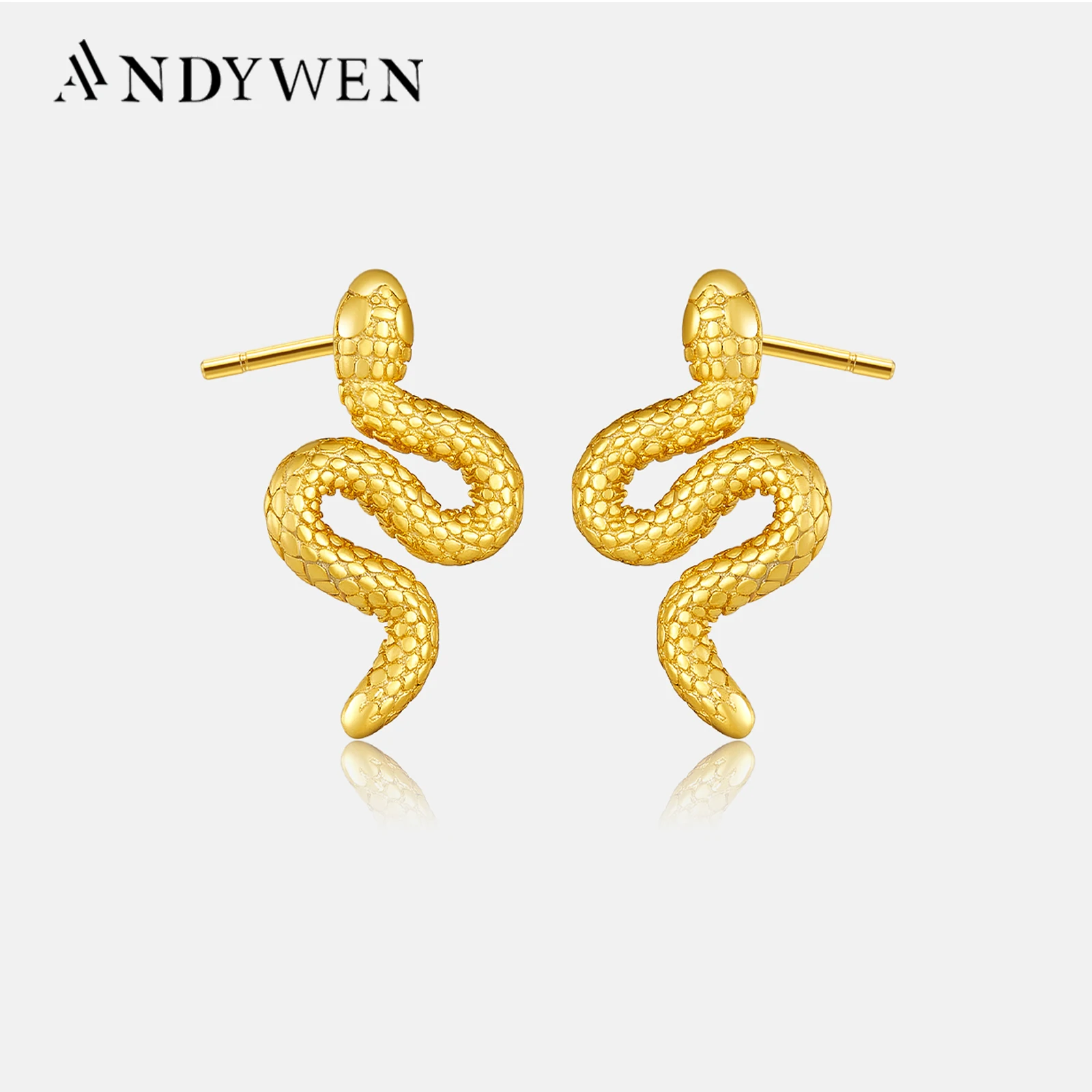 

Серьги-клипсы ANDYWEN из стерлингового серебра 925 пробы с золотистыми искусственными животными, роскошные модные украшения для пирсинга в стиле рок, панк