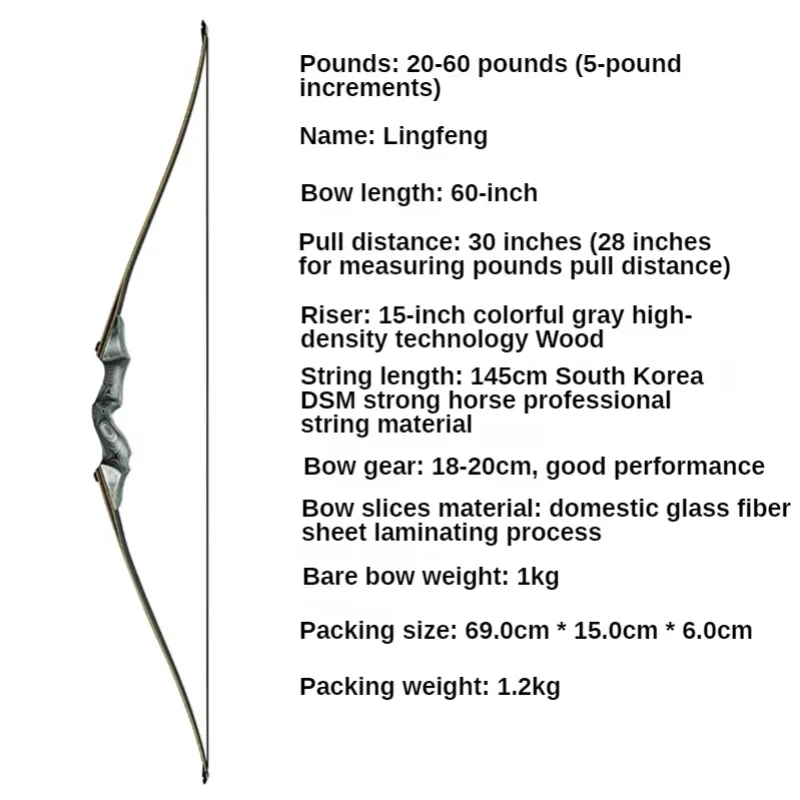 25-60 Pounds Optional Bow And Arrow Multi-Pound Black Hunter Longbow Split Bow And Arrow Outdoor Archery Traditional Hunting