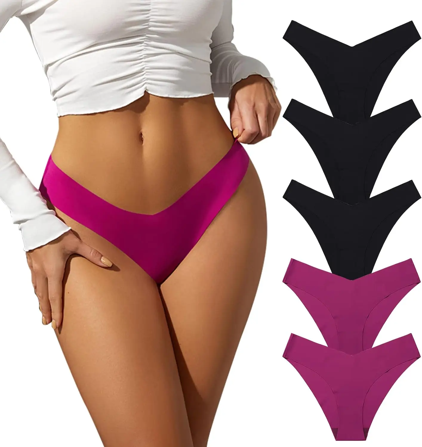 

Women's Invisible Panties Women Seamless Sexy Bikini Smooth Ice Silk Low Waist Quick Drying Breathable Underpants Pack of 5 K