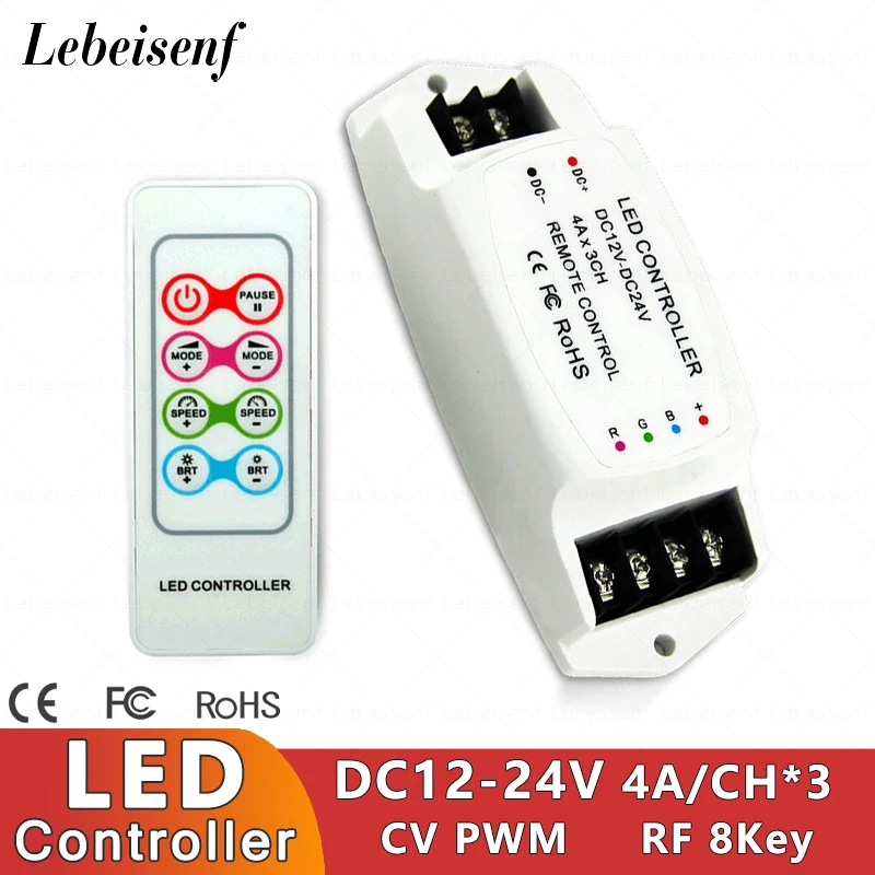 

DC12-24V 288W 12A 3CH RGB LED Dimmer Constant Voltage Controller with RF Wireless Remote Control for 5050 2835 Color Light Strip