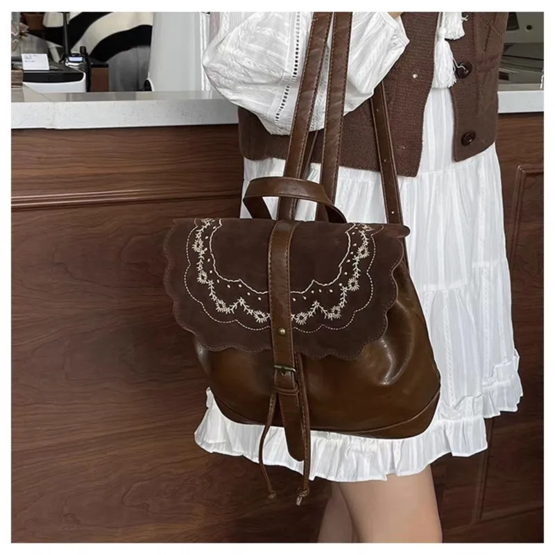 JIAERDI Retro Brown Y2k Mochila Women College Style Leather Chic  Embroidery Mini Backpack Female Versatile Backpacks 2025 New