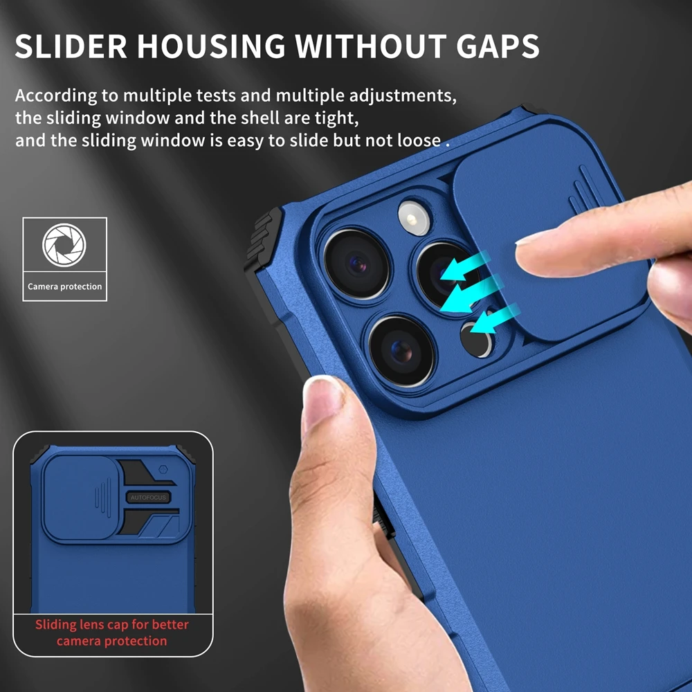 Slide Camera Protection Armor Phone Case - Durable Hard Cover with Plastic Holder
