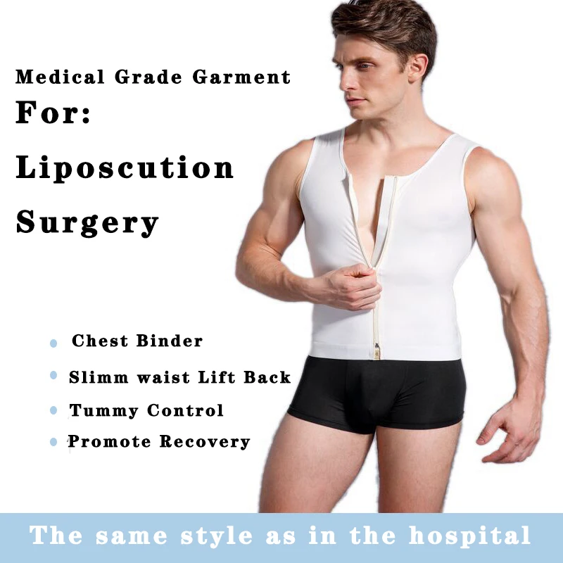 Men's White Shapewea Liposuction Breast Surgery Slimming Suit Corset Beer Belly Body Shaper Tighten Abdomen Shaping Tank Tops